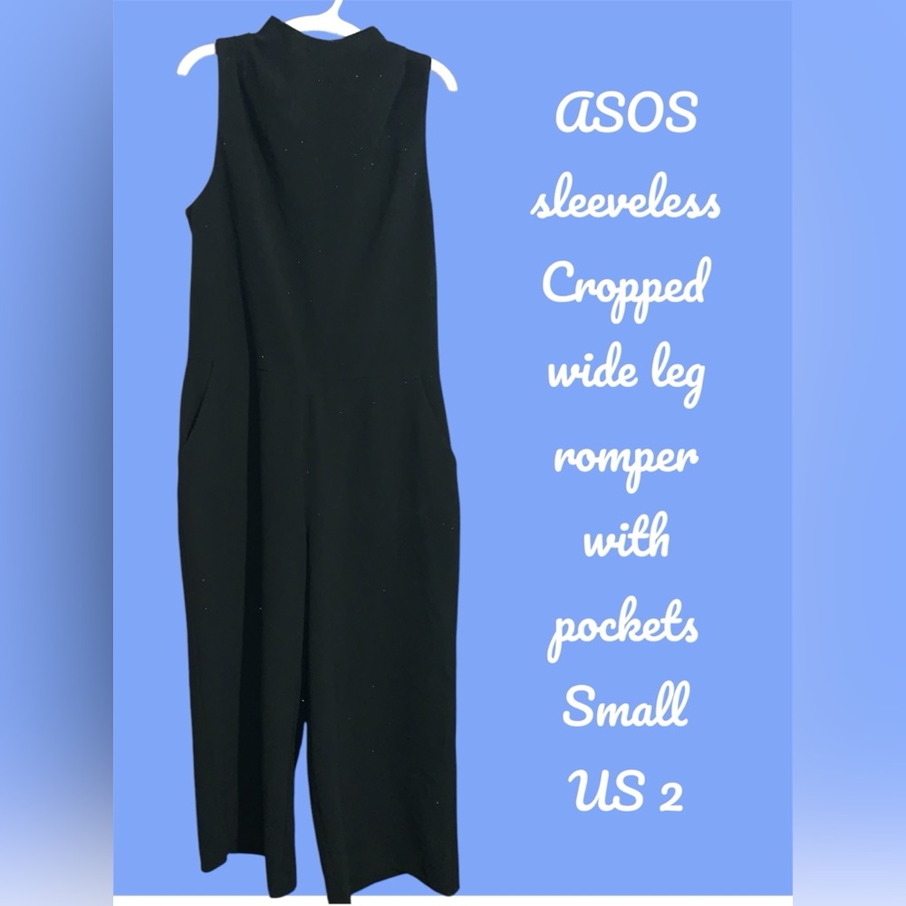 🛍BUY NOW 🛍 ASOS BLACK WIDE LEG CROP JUMPSUIT small size 2 with pockets